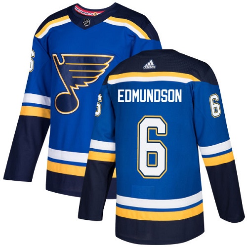 Adidas Blues #6 Joel Edmundson Blue Home Authentic Stitched NHL Jersey - Click Image to Close